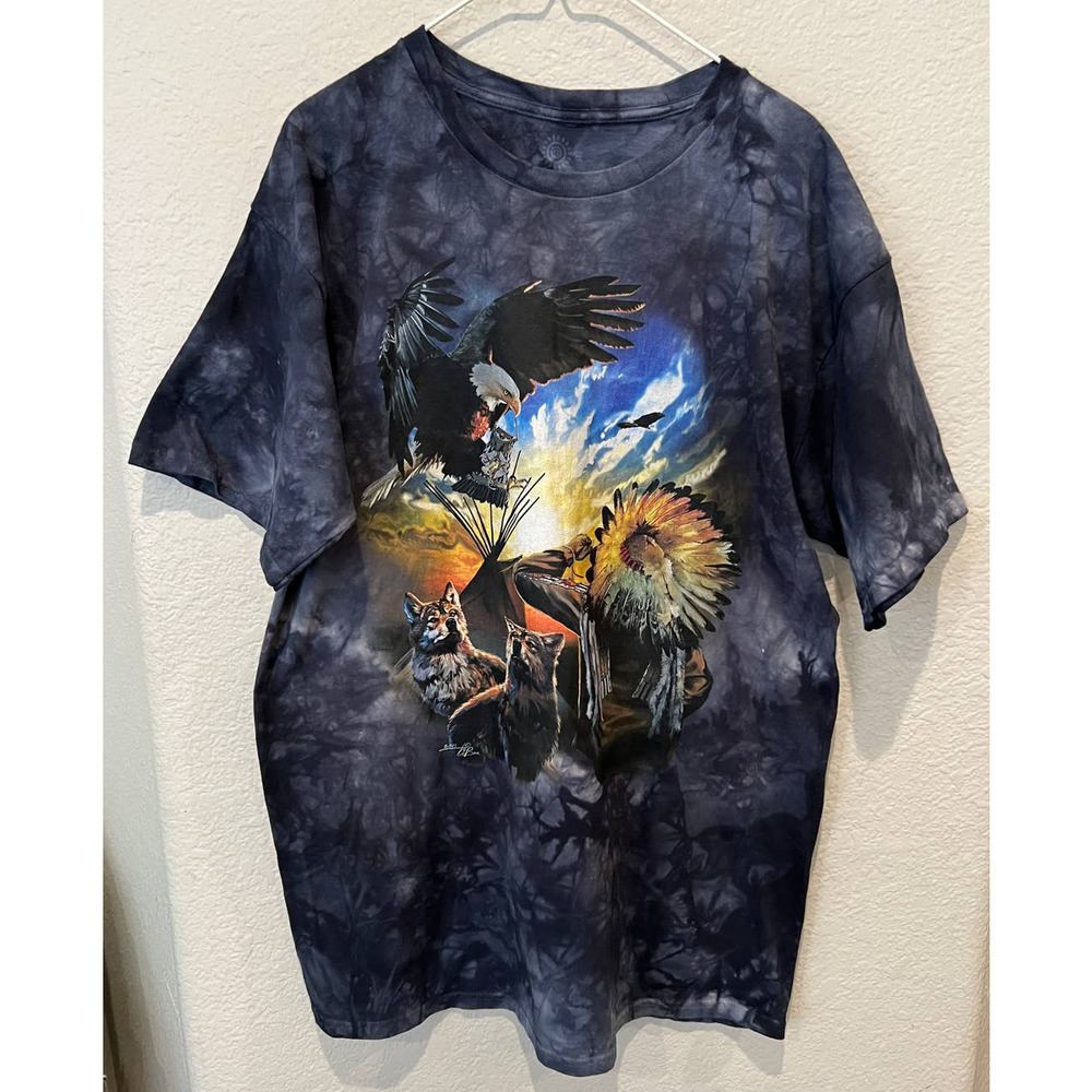 The Mountain Eagle, Native American and Wolf T-Shirt Mens (XL)